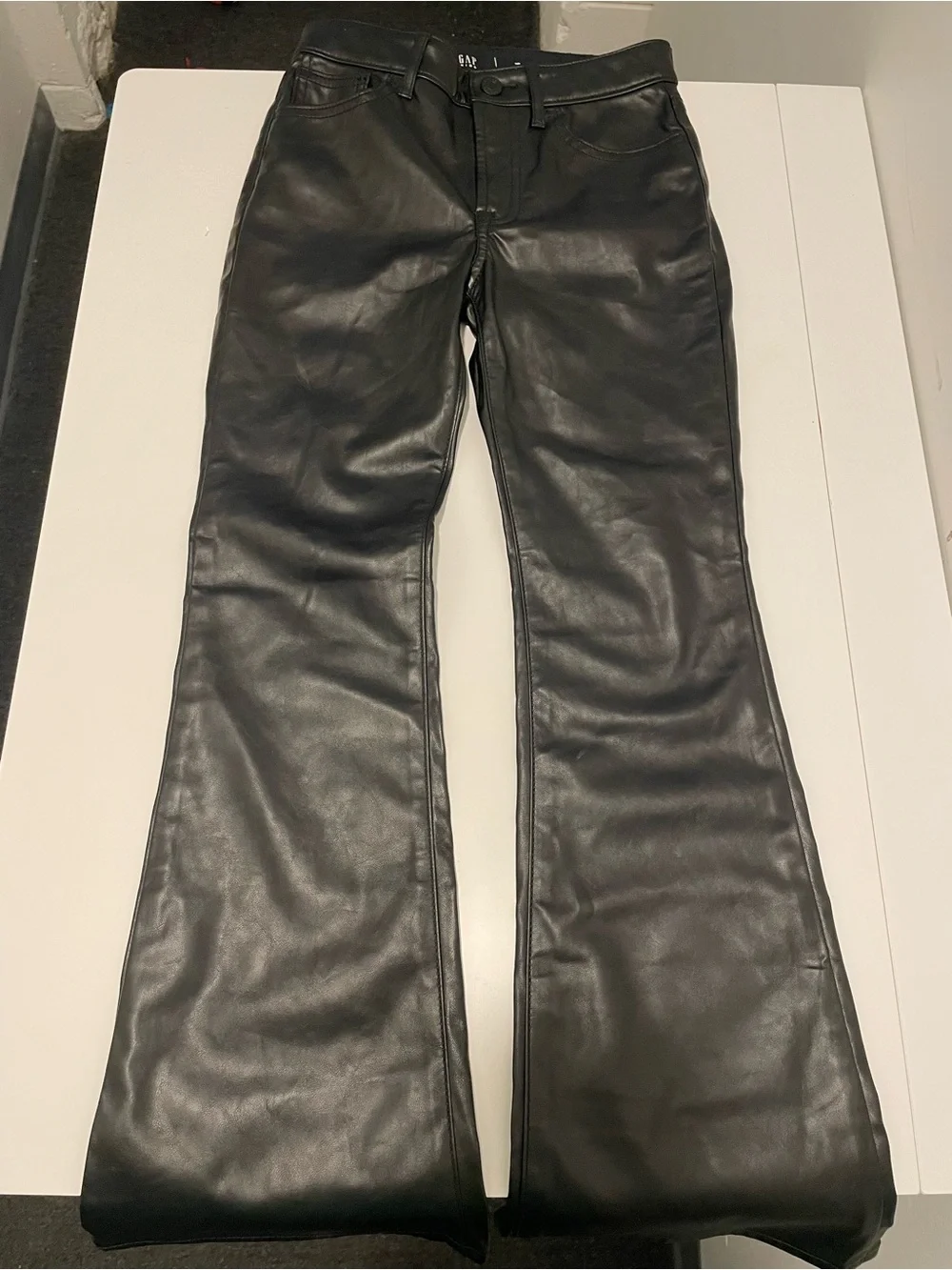 GAP Kid's Brand Girl's size 10 High Rise Vegan Leather Flare Pants Black